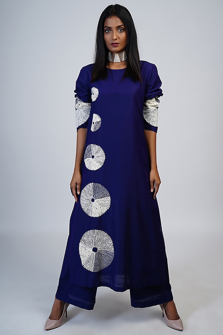 Cobalt Blue Embroidered Tunic Set by Taika By Poonam Bhagat