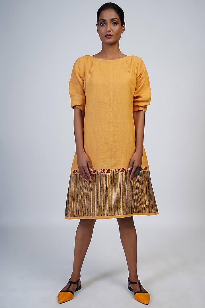 Marigold Embroidered A-Line Dress by Taika By Poonam Bhagat