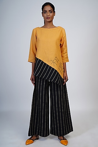 Marigold Embroidered Asymmetric Top by Taika By Poonam Bhagat