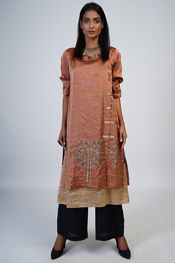 Copper & Black Embroidered Tunic Set by Taika By Poonam Bhagat