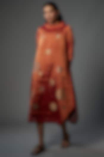 Copper Handwoven Chanderi Tissue Asymmetric Dress by Taika By Poonam Bhagat