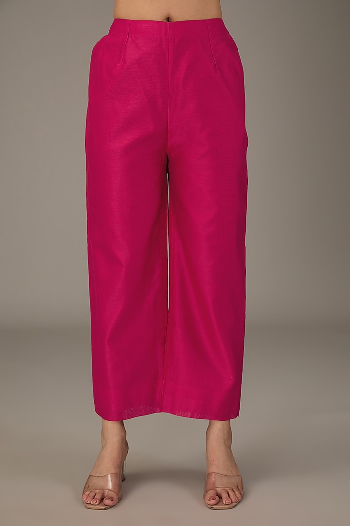 Hot Pink Chanderi Sequins Hand Embroidered & Floral Printed Tunic Set by TAIKA by Poonam Bhagat at Pernia's Pop Up Shop
