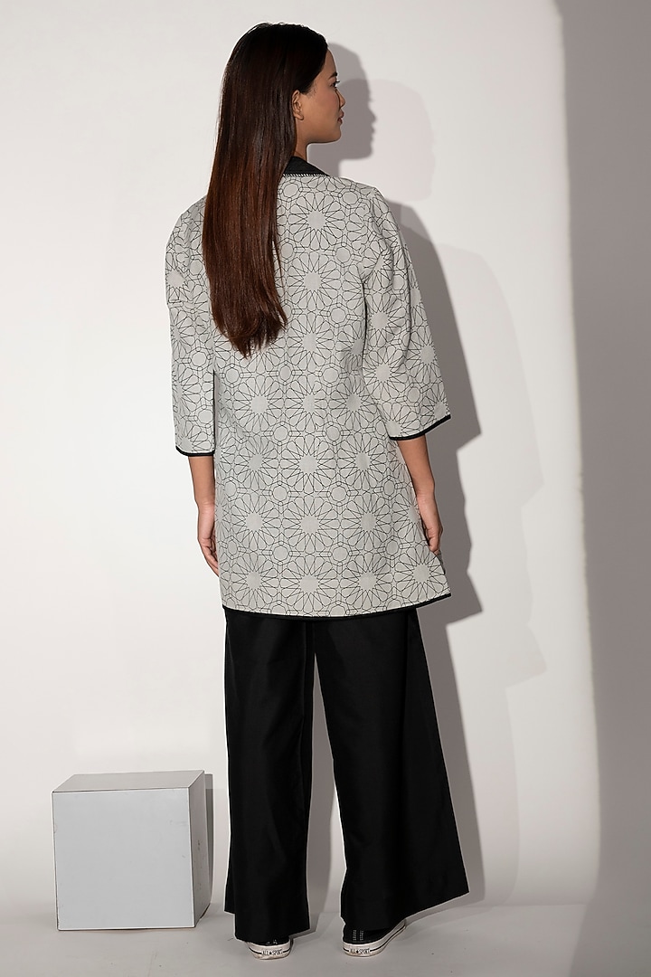Ivory Cotton Linen Printed Wrap Jacket Set by Taika By Poonam Bhagat at Pernia's Pop Up Shop
