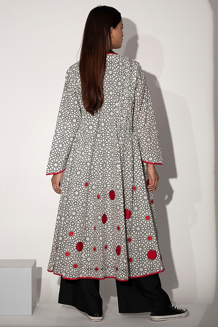 Ivory Cotton Linen Embroidered Jacket Set by Taika By Poonam Bhagat at Pernia's Pop Up Shop