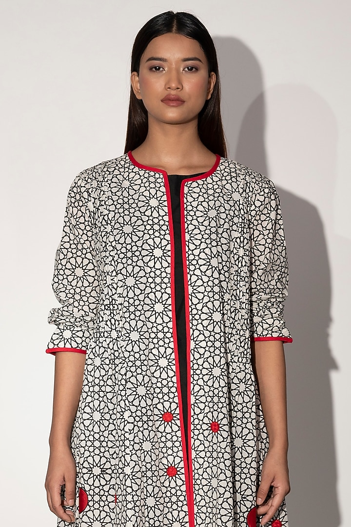 Ivory Cotton Linen Embroidered Jacket Set by Taika By Poonam Bhagat at Pernia's Pop Up Shop