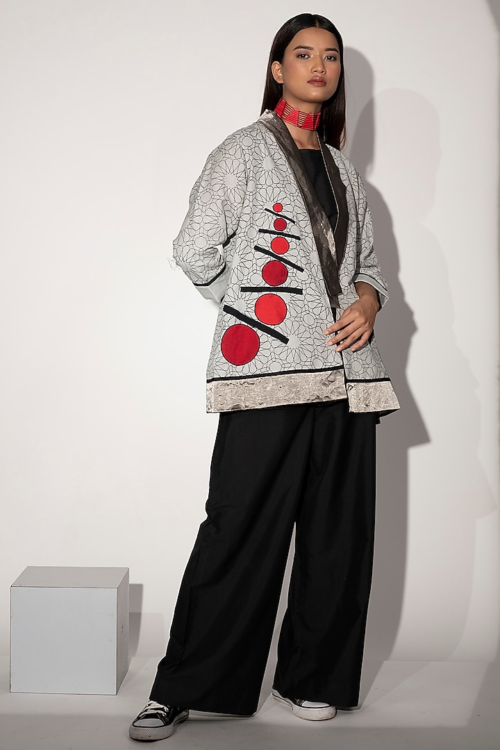 Ivory Cotton Linen Printed Jacket Set by Taika By Poonam Bhagat at Pernia's Pop Up Shop