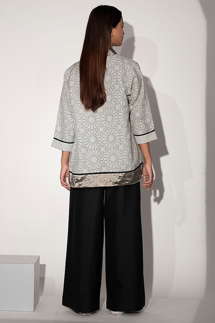 Ivory Cotton Linen Printed Jacket Set by Taika By Poonam Bhagat at Pernia's Pop Up Shop