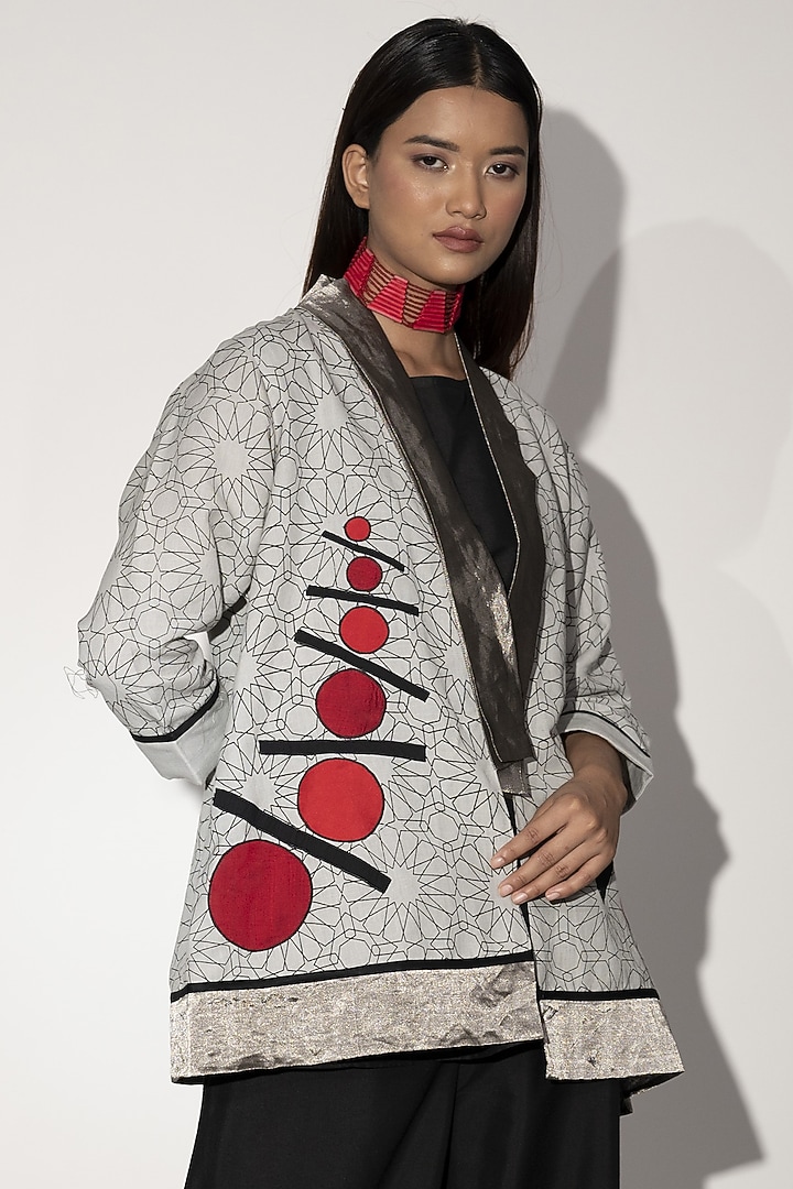 Ivory Cotton Linen Printed Jacket Set by Taika By Poonam Bhagat at Pernia's Pop Up Shop