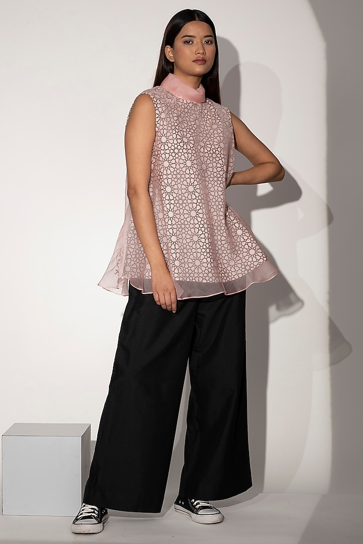 Pale Blush Pink Organza Top by Taika By Poonam Bhagat