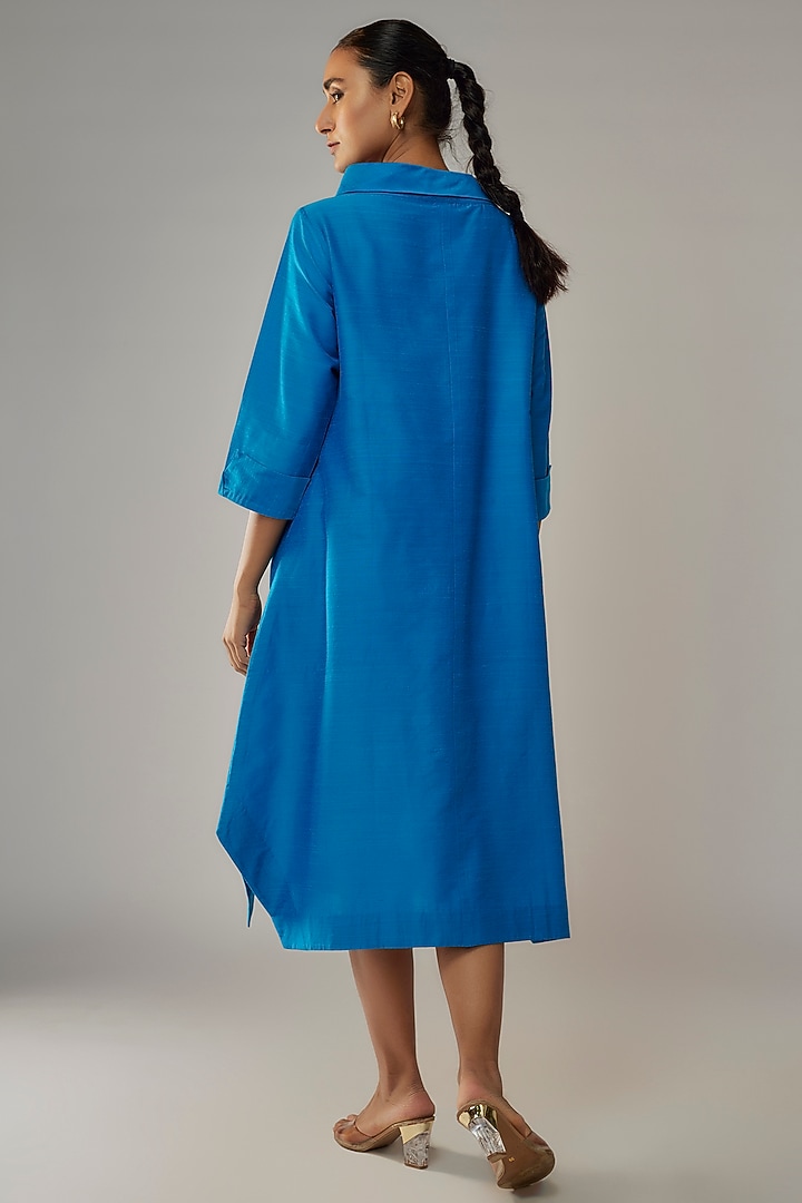 Turquoise Cotton Silk Thread Embroidered Vacation Dress by Taika By Poonam Bhagat at Pernia's Pop Up Shop