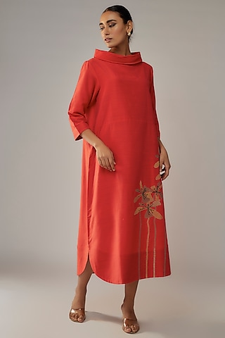 Shop Orange Denim Dungaree Dress for Women Online from India's