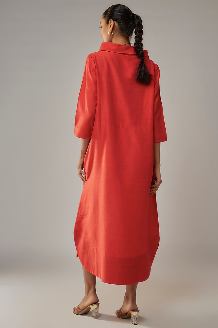 Orange Cotton Silk Petals Embroidered Vacation Dress by Taika By Poonam Bhagat at Pernia's Pop Up Shop