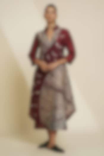 Deep Burgundy Blended Silk Digital Printed & Embroidered Tunic by TAIKA by Poonam Bhagat at Pernia's Pop Up Shop
