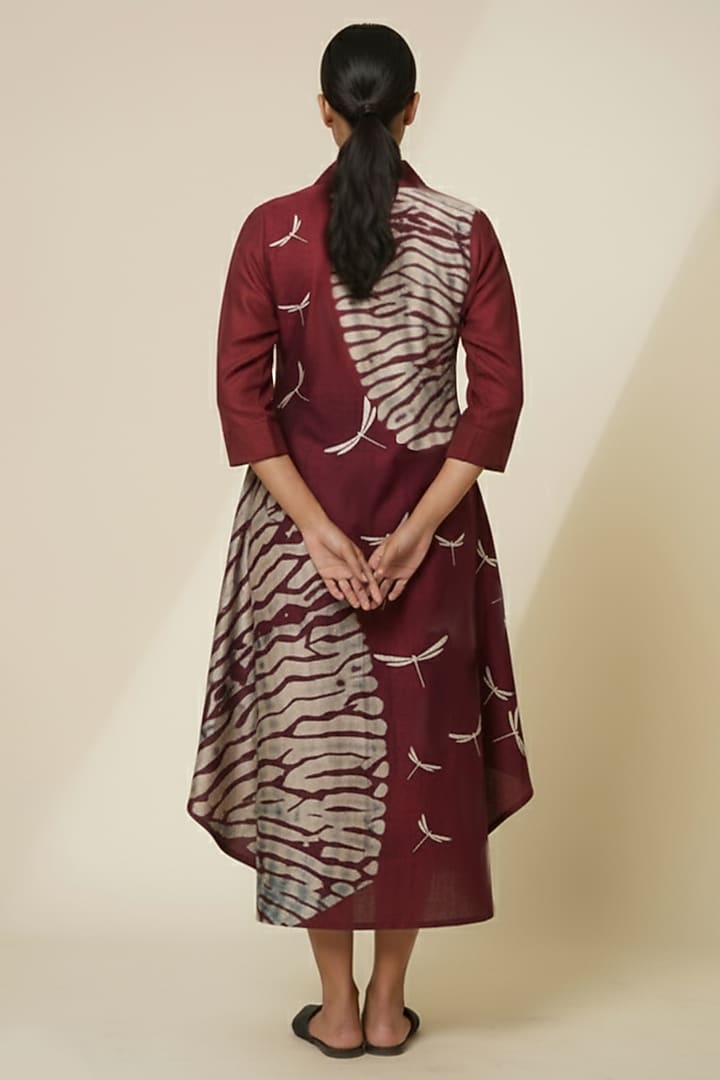 Deep Burgundy Blended Silk Digital Printed & Embroidered Tunic by TAIKA by Poonam Bhagat at Pernia's Pop Up Shop