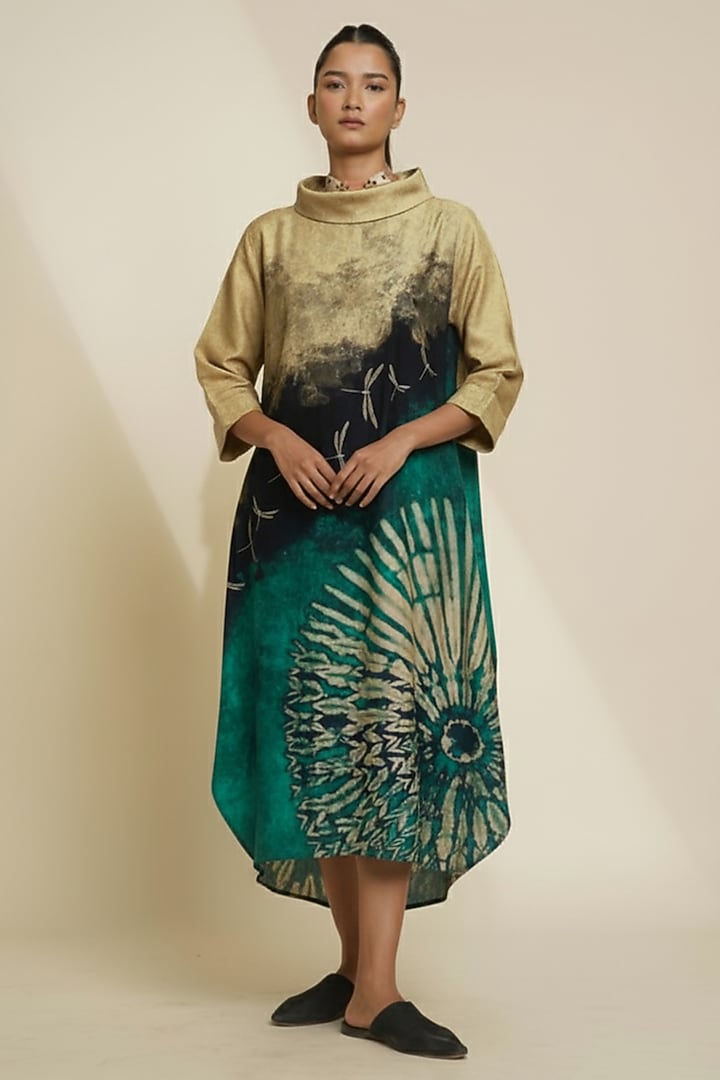 Multi-Colored Blended Silk Digital Printed & Embroidered Tunic by TAIKA by Poonam Bhagat at Pernia's Pop Up Shop