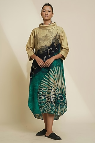 Multi-Colored Blended Silk Digital Printed & Embroidered Tunic by TAIKA by Poonam Bhagat