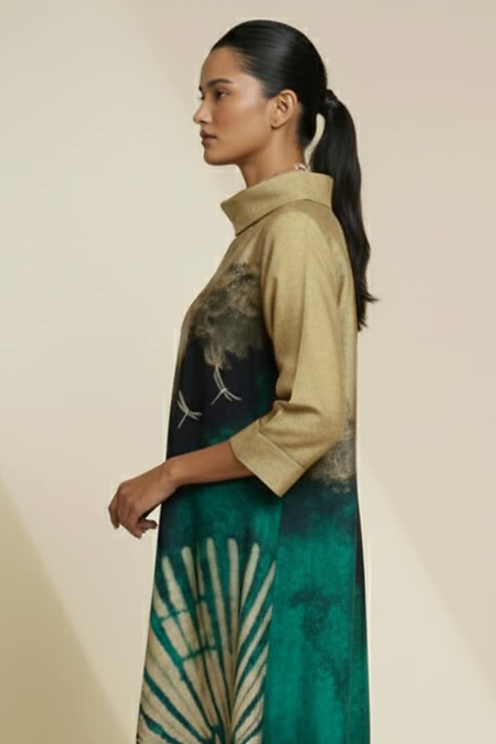 Multi-Colored Blended Silk Digital Printed & Embroidered Tunic by TAIKA by Poonam Bhagat at Pernia's Pop Up Shop