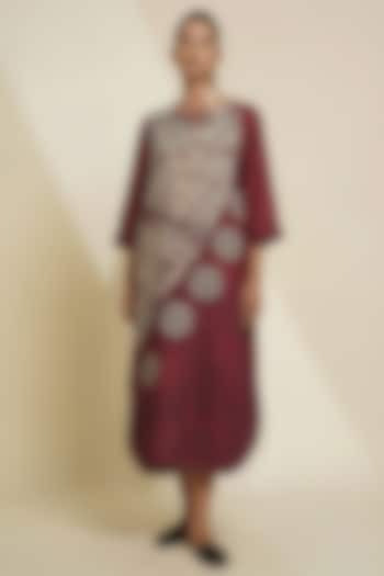 Deep Burgundy Blended Silk Digital Printed & Embroidered Tunic by TAIKA by Poonam Bhagat at Pernia's Pop Up Shop