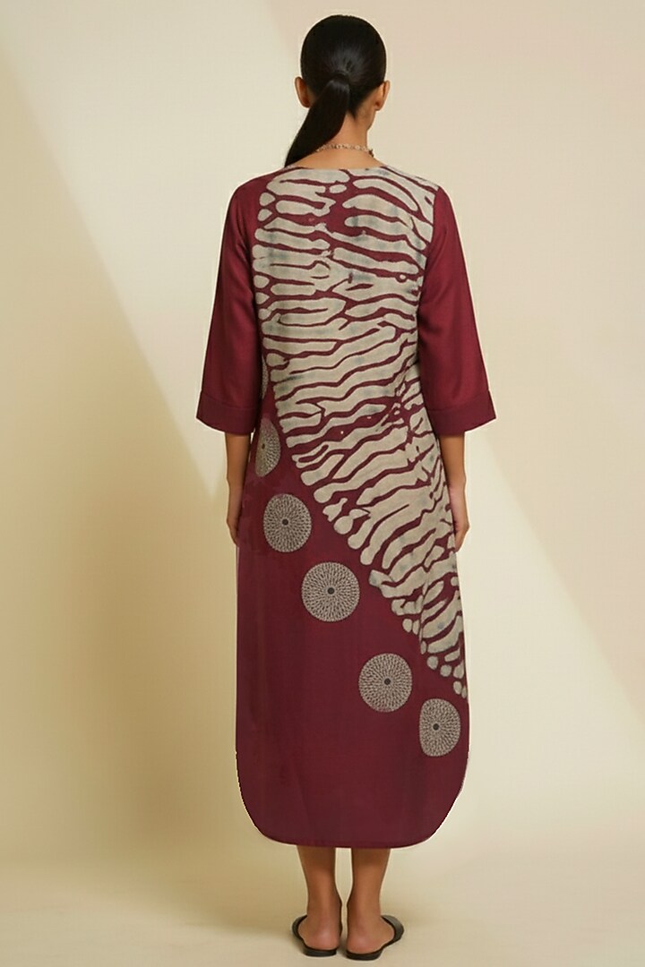 Deep Burgundy Blended Silk Digital Printed & Embroidered Tunic by TAIKA by Poonam Bhagat at Pernia's Pop Up Shop