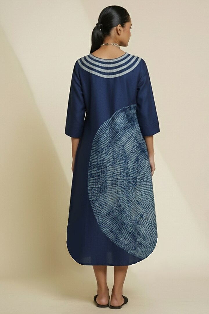 Midnight Blue & Cream Blended Silk Digital Printed Tunic by TAIKA by Poonam Bhagat at Pernia's Pop Up Shop