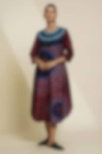 Midnight Blue & Burgundy Blended Silk Digital Printed Tunic by TAIKA by Poonam Bhagat at Pernia's Pop Up Shop