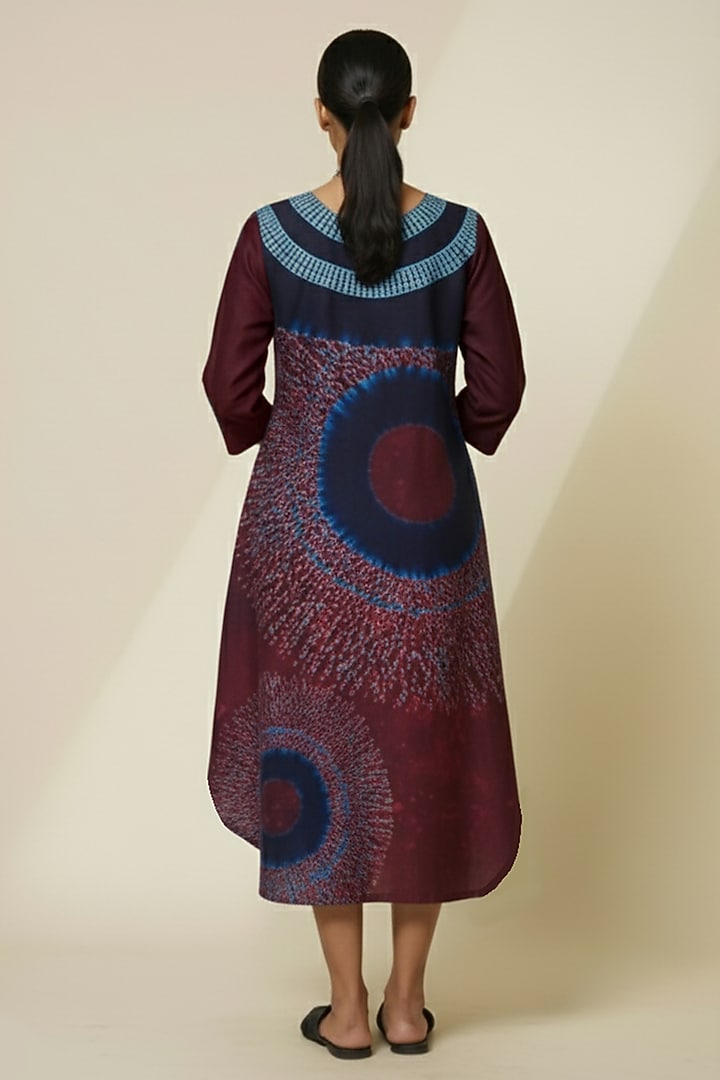 Midnight Blue & Burgundy Blended Silk Digital Printed Tunic by TAIKA by Poonam Bhagat at Pernia's Pop Up Shop