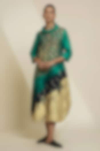 Aqua Green & Ivory Blended Silk Digital Printed Tunic by TAIKA by Poonam Bhagat at Pernia's Pop Up Shop