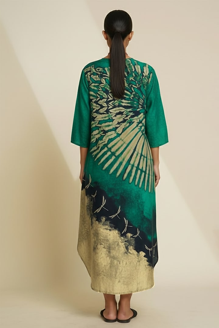 Aqua Green & Ivory Blended Silk Digital Printed Tunic by TAIKA by Poonam Bhagat at Pernia's Pop Up Shop