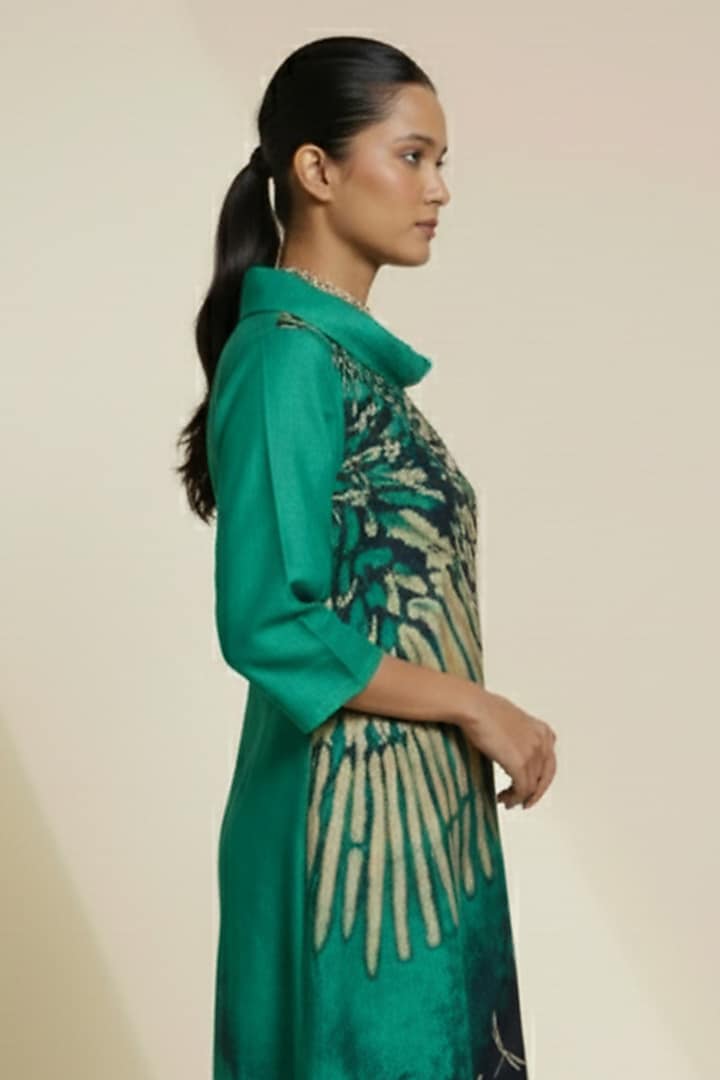 Aqua Green & Ivory Blended Silk Digital Printed Tunic by TAIKA by Poonam Bhagat at Pernia's Pop Up Shop