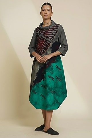 Multi-Colored Blended Silk Digital Printed & Embroidered Tunic by TAIKA by Poonam Bhagat