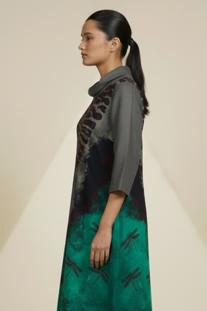 Multi-Colored Blended Silk Digital Printed & Embroidered Tunic by TAIKA by Poonam Bhagat at Pernia's Pop Up Shop