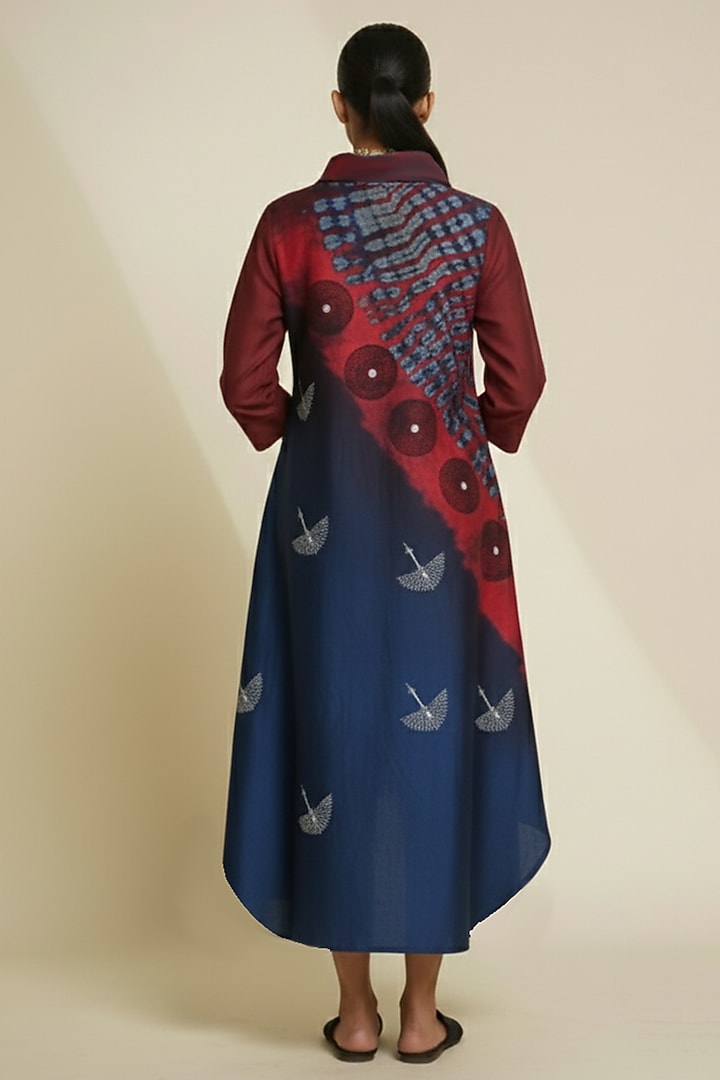 Deep Red & Midnight Blue Blended Silk Digital Printed Tunic by TAIKA by Poonam Bhagat at Pernia's Pop Up Shop
