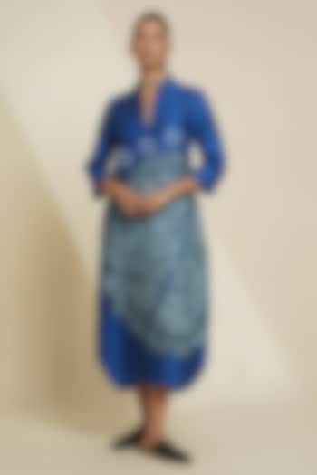 Royal Blue Blended Silk Digital Printed & Embroidered Tunic by TAIKA by Poonam Bhagat at Pernia's Pop Up Shop