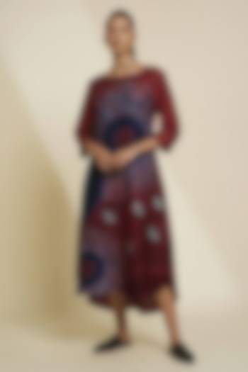 Burgundy & Midnight Blue Blended Silk Digital Printed Tunic by TAIKA by Poonam Bhagat at Pernia's Pop Up Shop