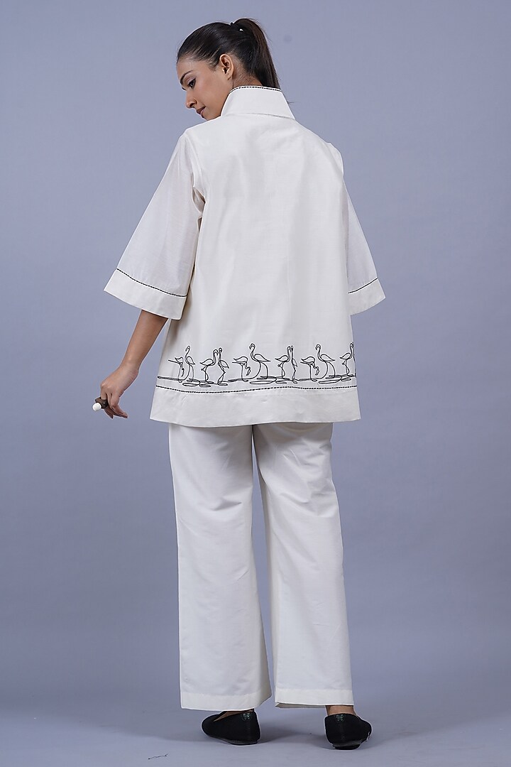 Ivory Chanderi Machine Embroidered Top by Taika By Poonam Bhagat at Pernia's Pop Up Shop