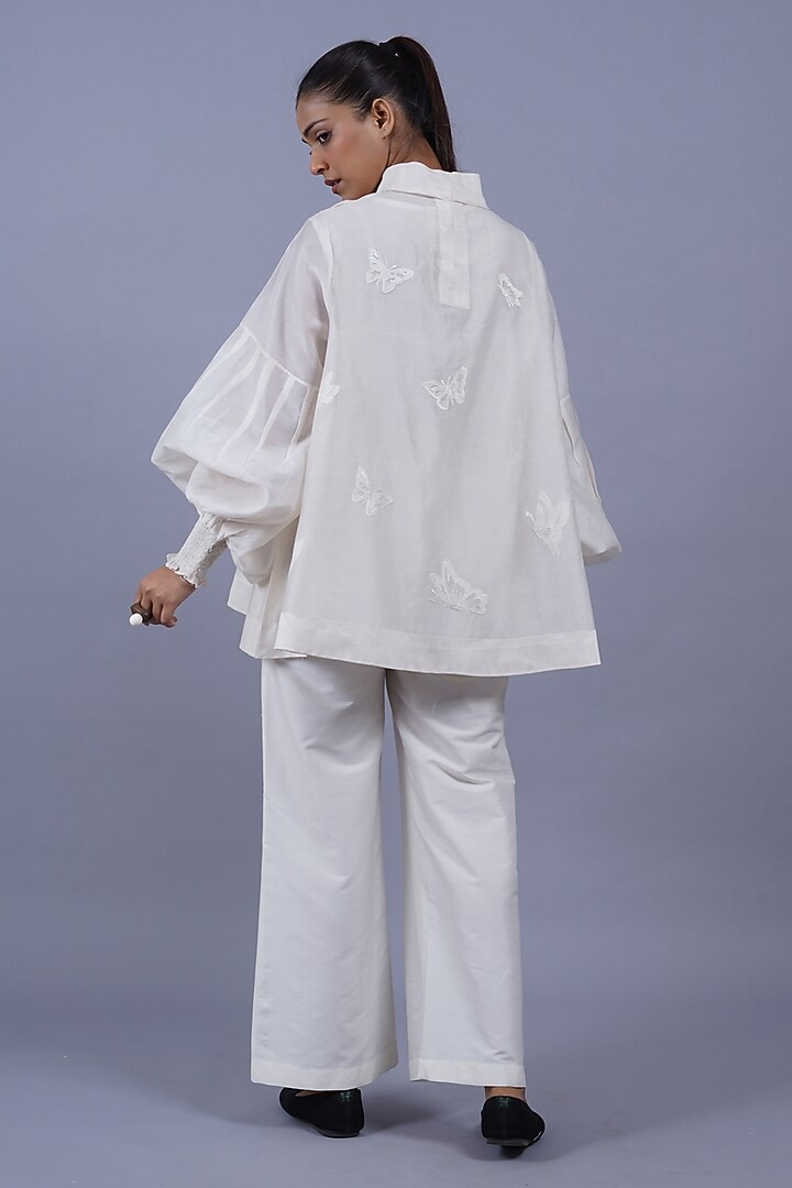 Ivory Chanderi Machine Embroidered Top by Taika By Poonam Bhagat at Pernia's Pop Up Shop