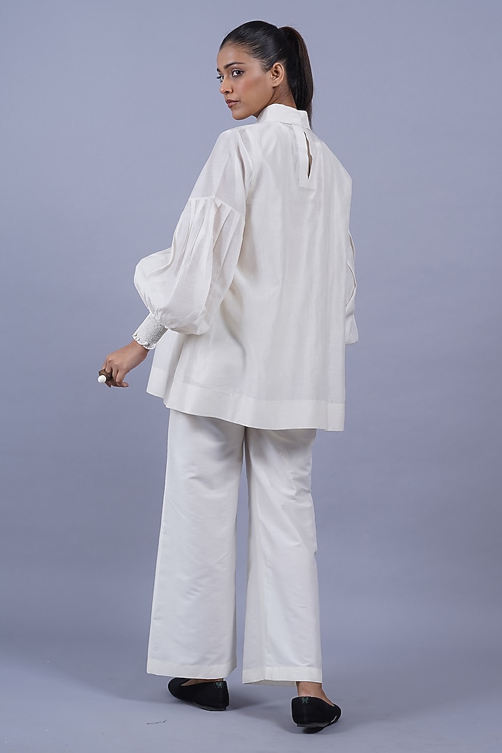 Ivory Chanderi Machine Embroidered Top by Taika By Poonam Bhagat at Pernia's Pop Up Shop