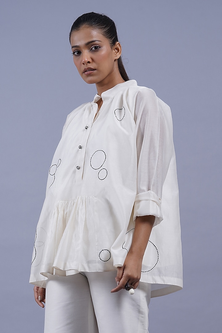 Ivory Chanderi Machine Embroidered Top by Taika By Poonam Bhagat at Pernia's Pop Up Shop