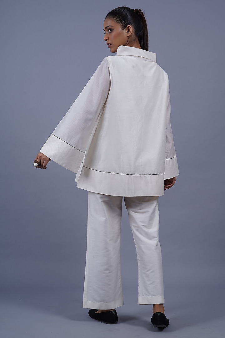 Ivory Chanderi Machine Embroidered Top by Taika By Poonam Bhagat at Pernia's Pop Up Shop