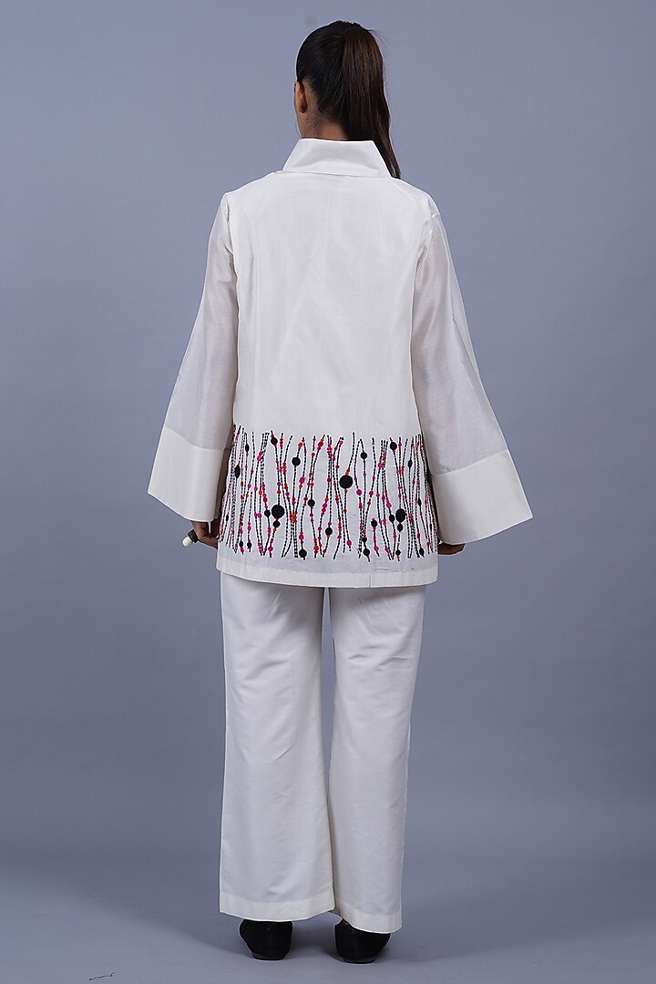 Ivory Chanderi Machine Embroidered Top by Taika By Poonam Bhagat at Pernia's Pop Up Shop