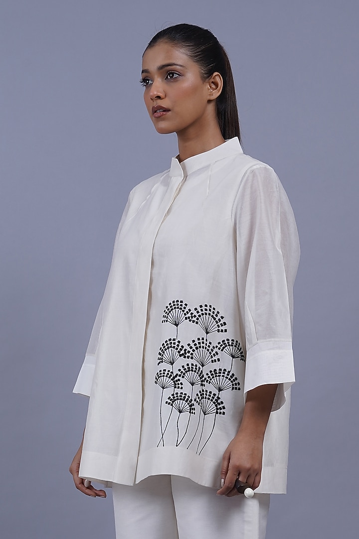 Ivory Chanderi Machine Embroidered Top by Taika By Poonam Bhagat at Pernia's Pop Up Shop