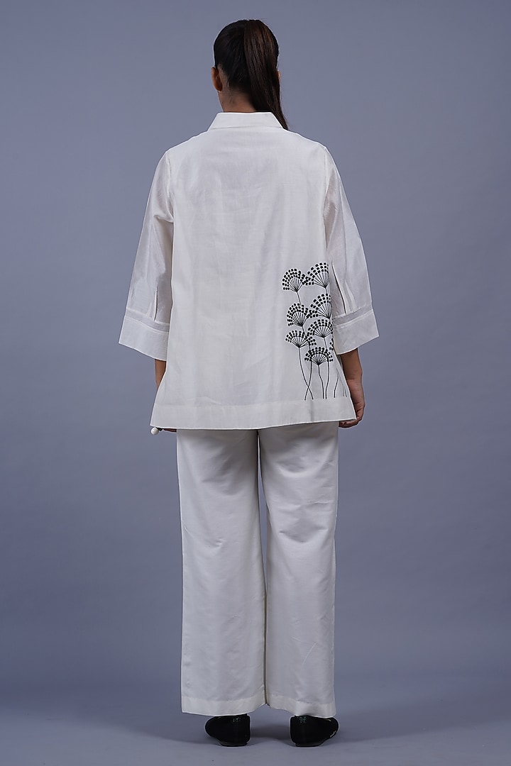 Ivory Chanderi Machine Embroidered Top by Taika By Poonam Bhagat at Pernia's Pop Up Shop