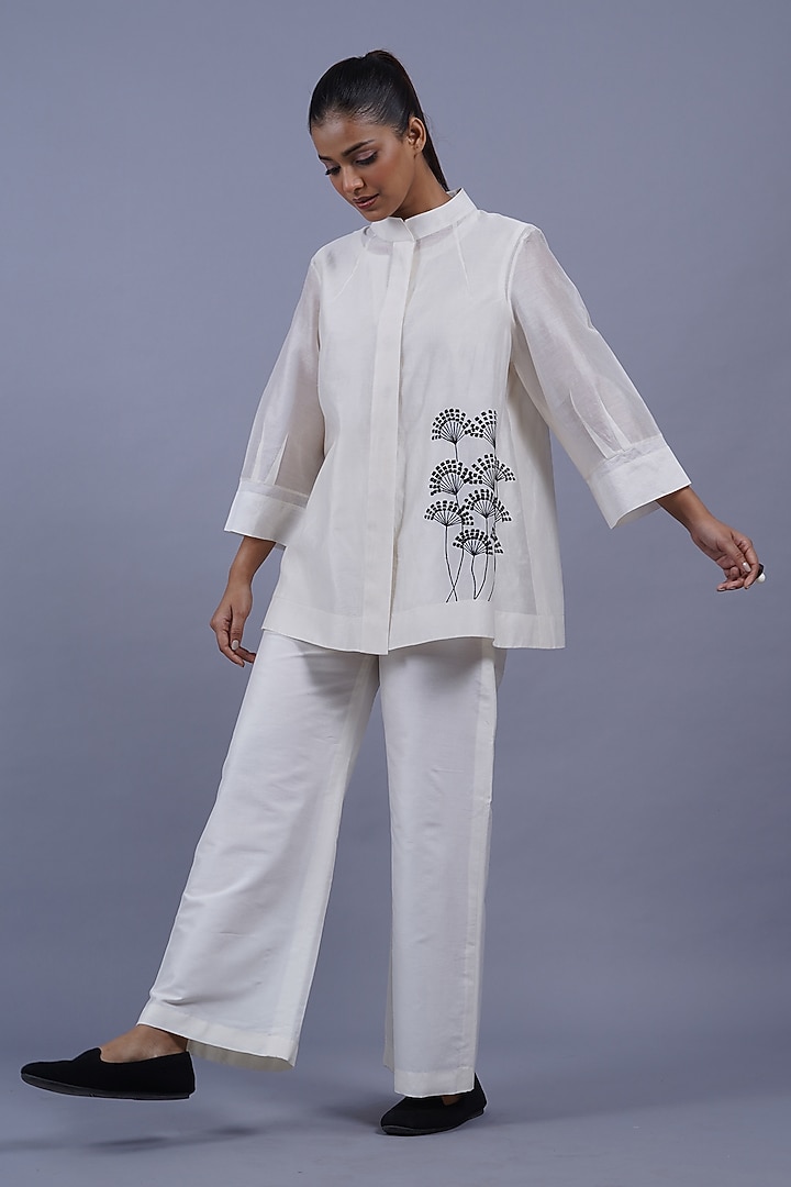 Ivory Chanderi Machine Embroidered Top by Taika By Poonam Bhagat at Pernia's Pop Up Shop