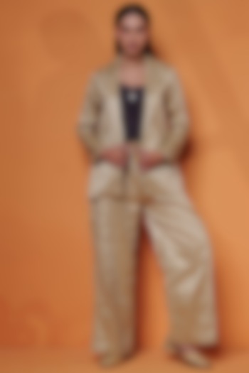 Coffee Pure Katan Silk Embroidered Co-Ord Set by Taisha at Pernia's Pop Up Shop