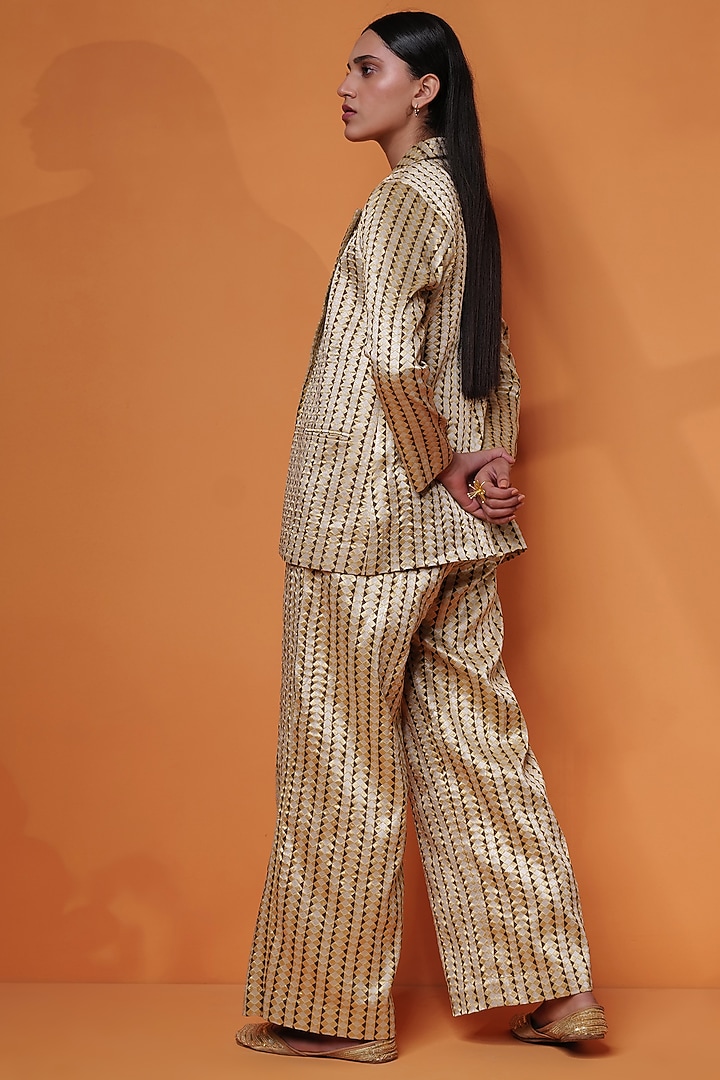 Coffee Pure Katan Silk Embroidered Co-Ord Set by Taisha at Pernia's Pop Up Shop