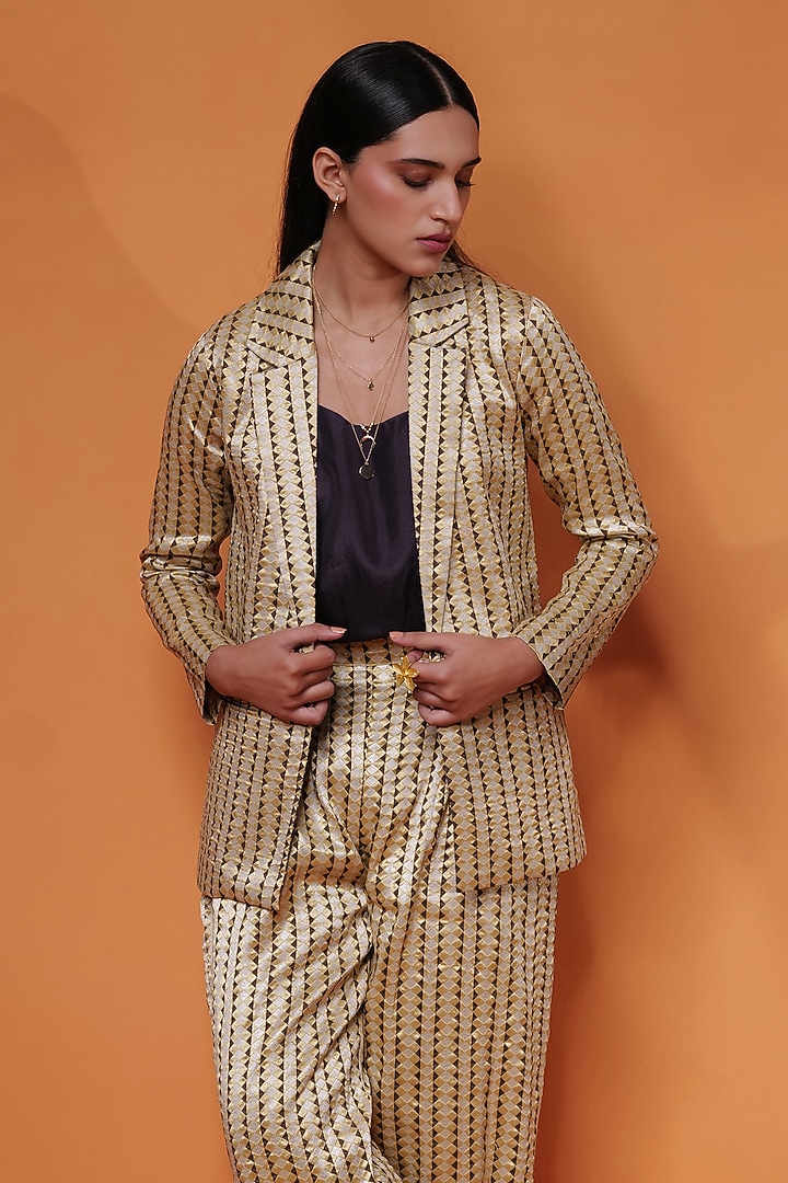 Coffee Pure Katan Silk Embroidered Co-Ord Set by Taisha at Pernia's Pop Up Shop