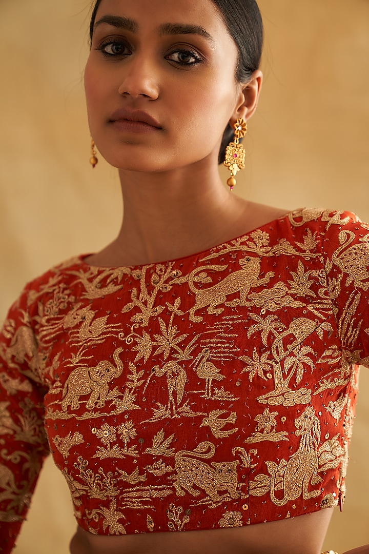 Green Pure Raw Silk Pleated Wedding Lehenga Set by Taisha at Pernia's Pop Up Shop