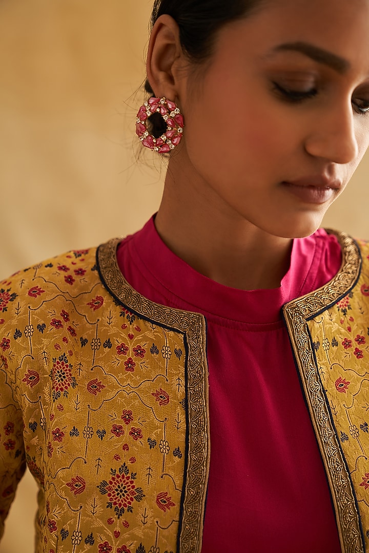 Multi-Coloured Tifli Brocade Embroidered Bomber Jacket Set by Taisha at Pernia's Pop Up Shop