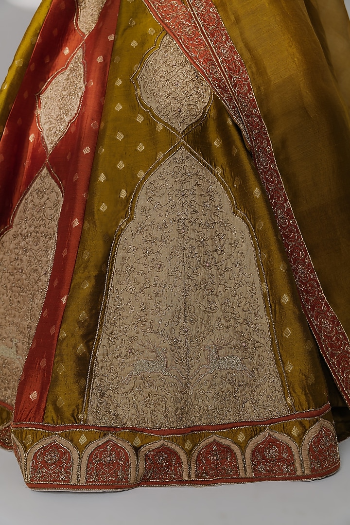 Multi-Coloured Pure Katan Silk Embroidered Bridal Lehenga Set by Taisha at Pernia's Pop Up Shop