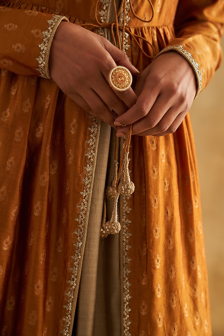 Pearl gold silk zari tissue kurta set with dupatta